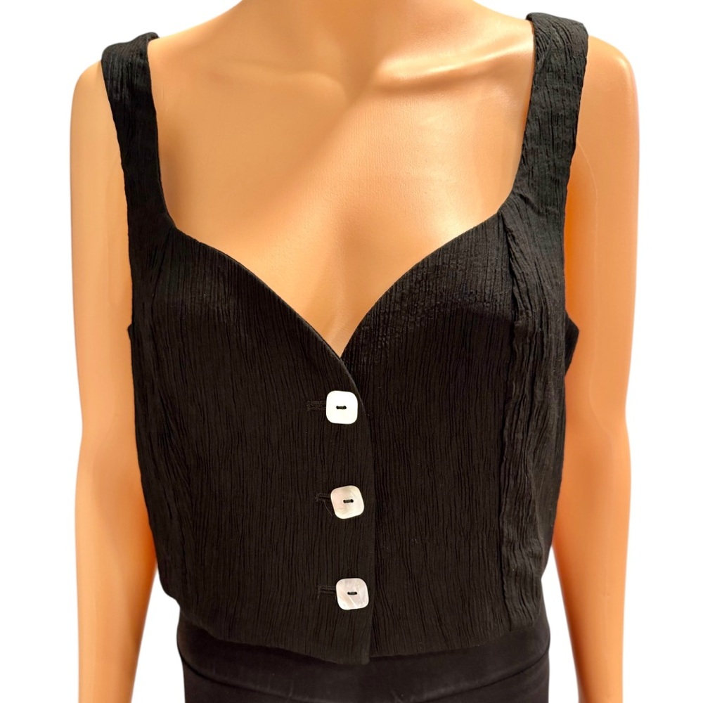 NWOT JASON WU Sleeveless Crinkle Tank Mother Of Pearl Buttons Black Medium - Picture 1 of 7